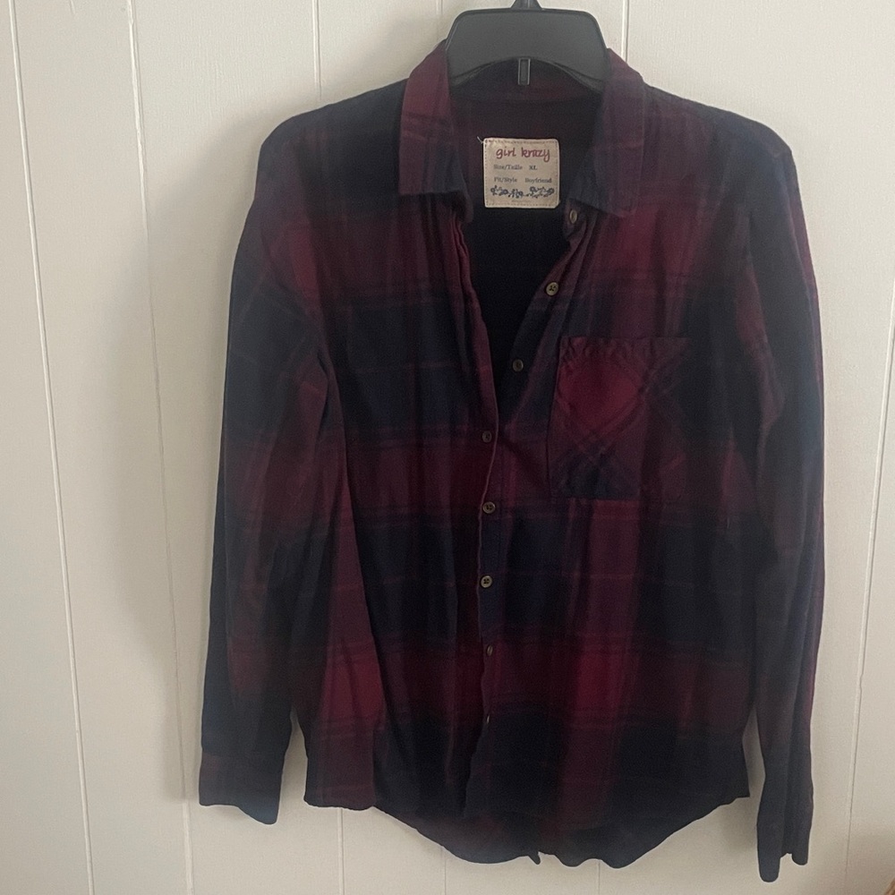 Girl Krazy Red and Blue Plaid Button-Down Shirt
